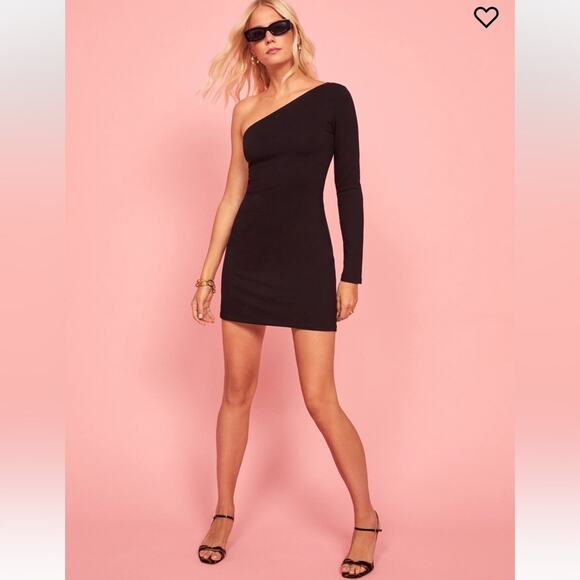 Reformation YARA ONE-SLEEVE STRETCH-JERSEY MINI DRESS - Picture 2 of 11